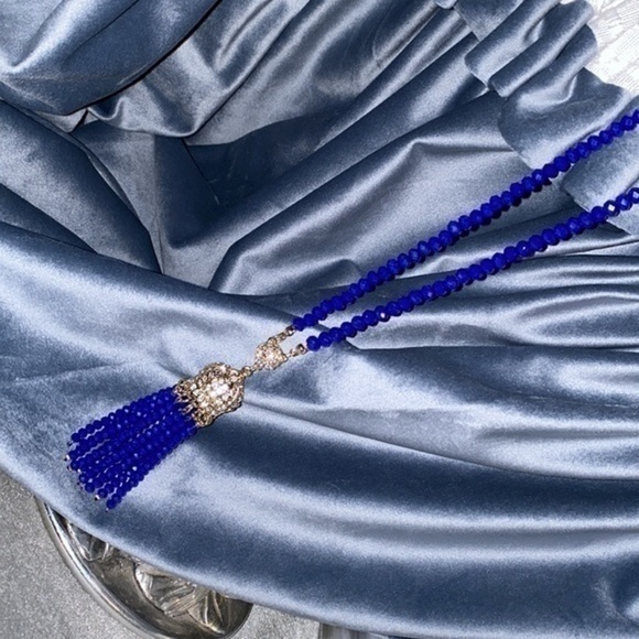 Amrita Singh Tassel Blue statement Sapphire long necklace new no tags - Picture 5 of 7